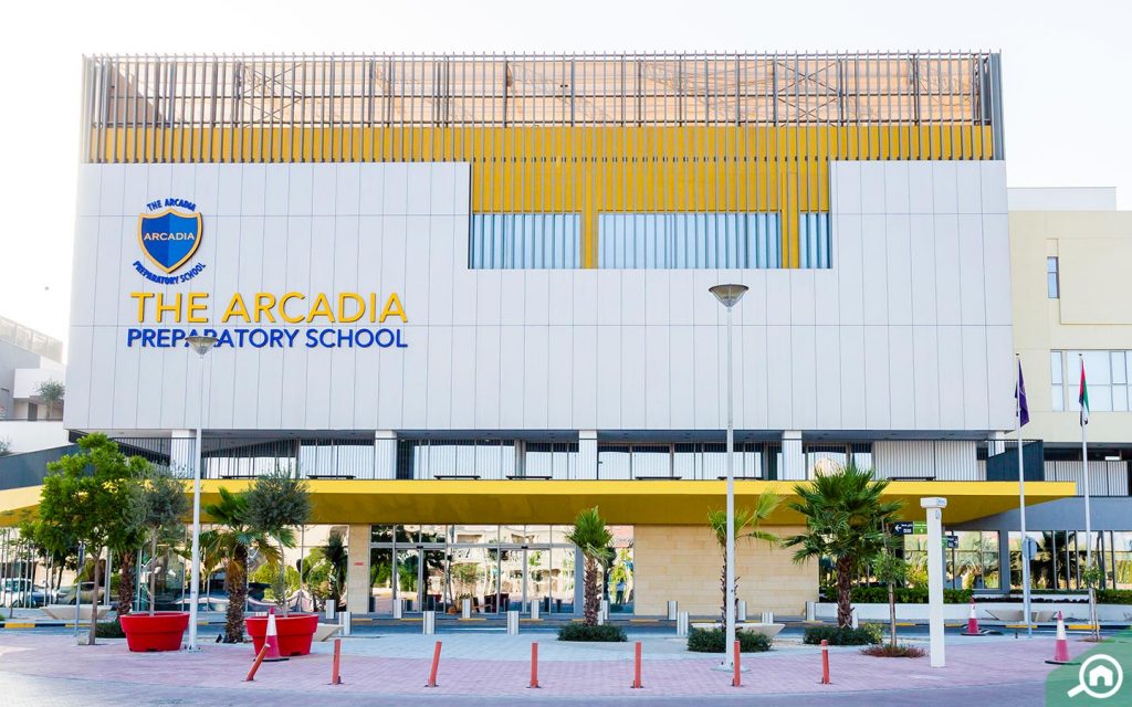 outside view of 
Arcadia School in JVT Dubai 