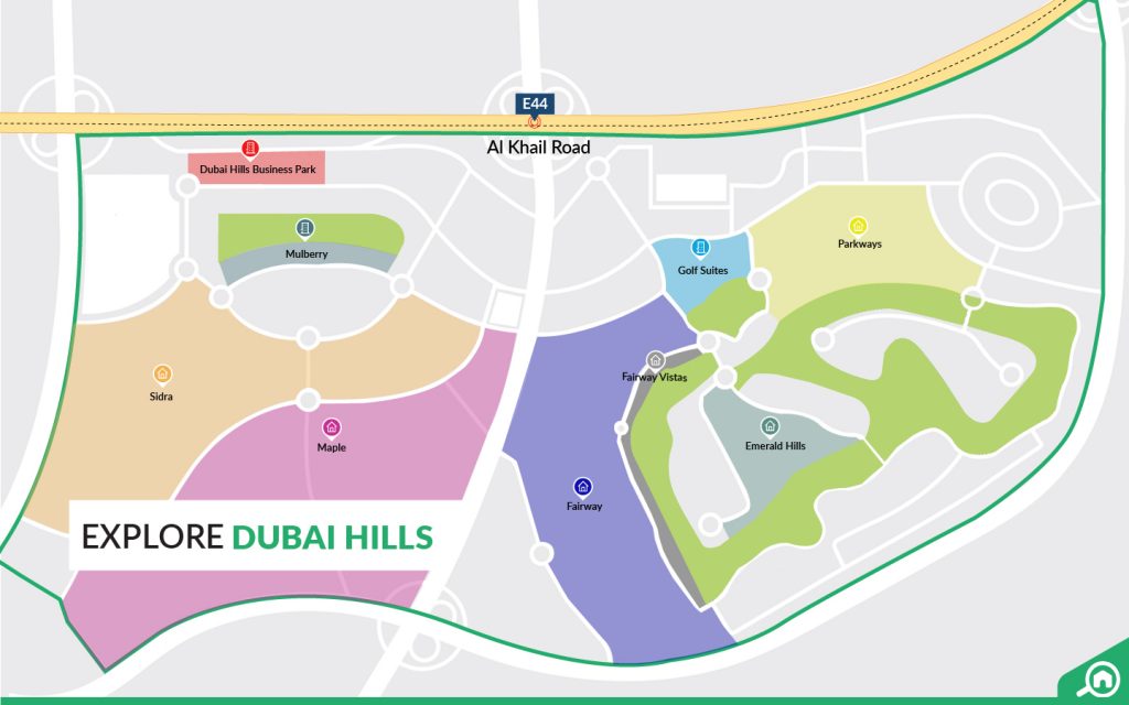 communities and projects in dubai hills estate map